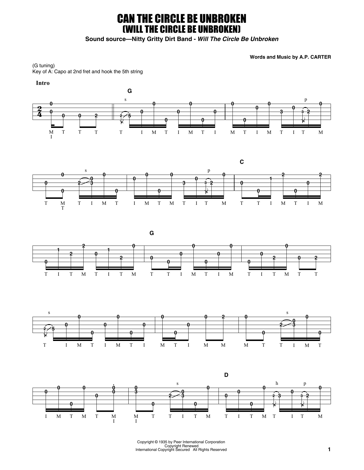 Download Earl Scruggs Can The Circle Be Unbroken (Will The Ci Sheet Music