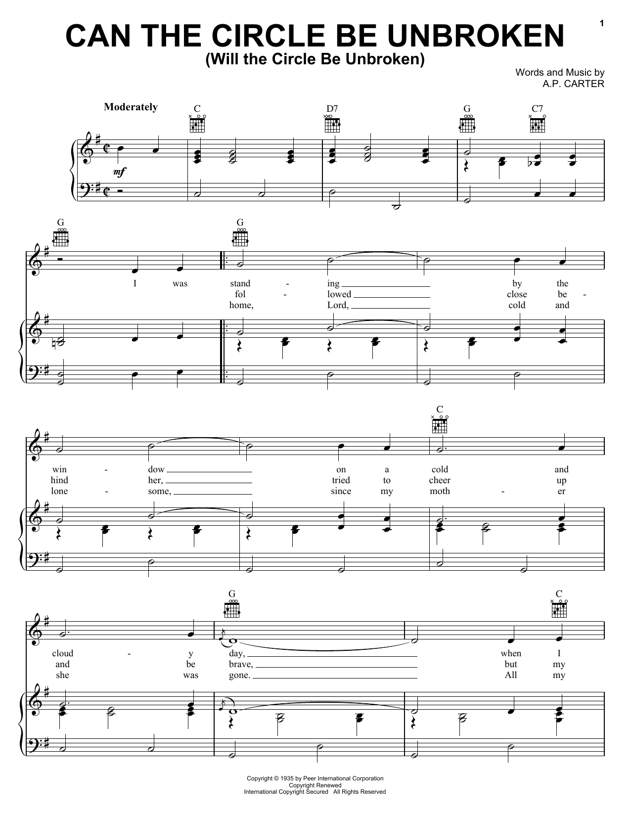 Download The Carter Family Can The Circle Be Unbroken (Will The Ci Sheet Music