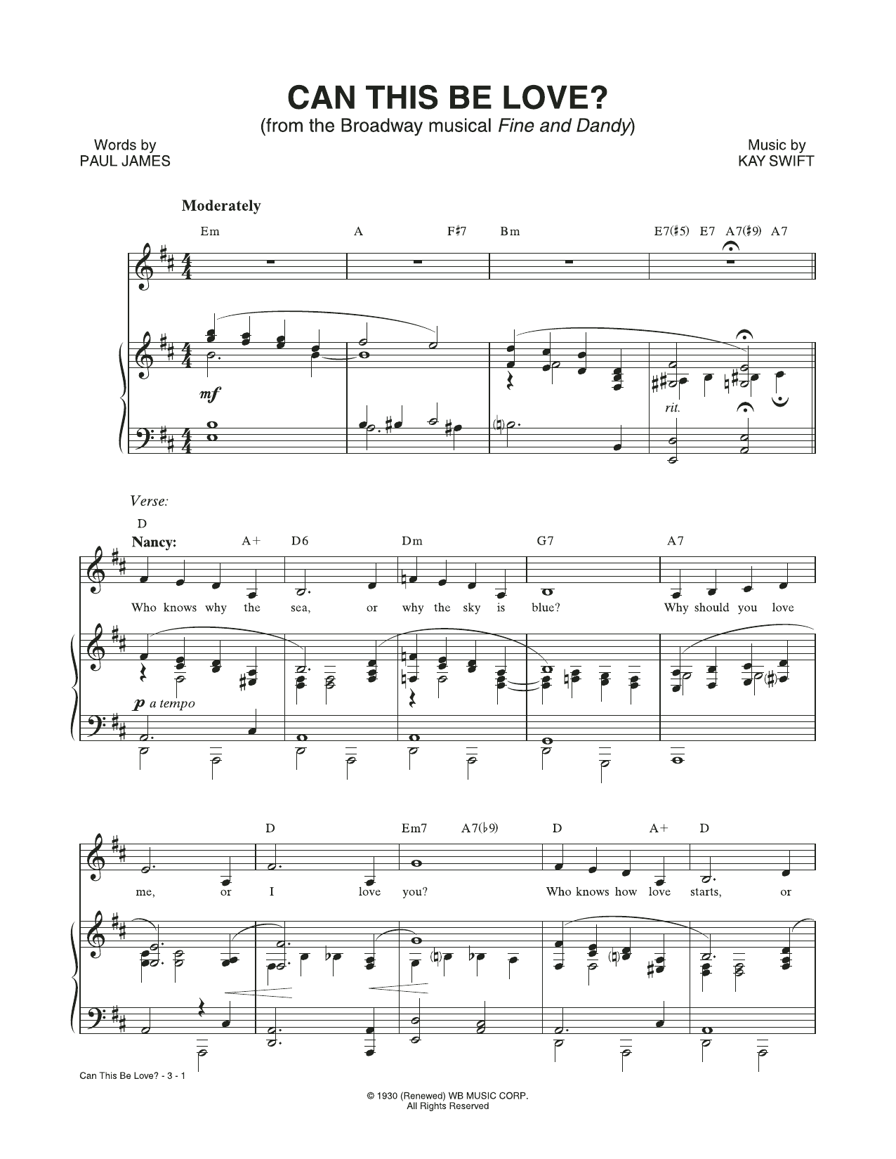 Download Kay Swift & Paul James Can This Be Love? (from the musical Fin Sheet Music