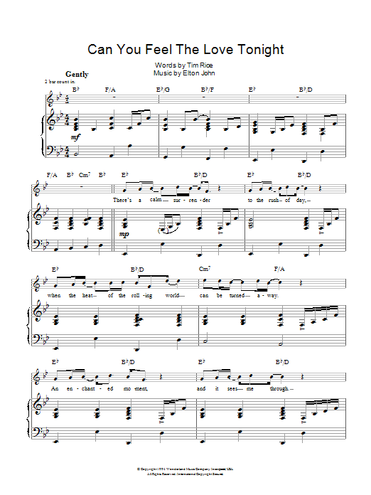 Download Elton John Can You Feel The Love Tonight (from The Sheet Music
