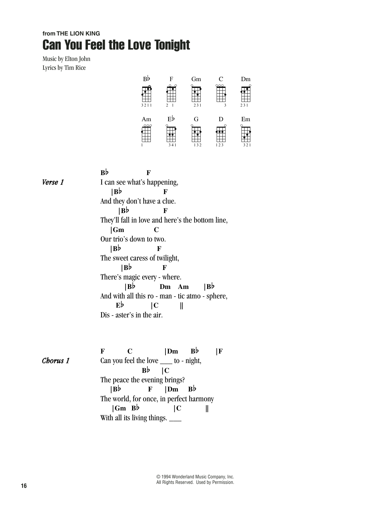 Elton John Can You Feel The Love Tonight (from The Lion King) sheet music notes printable PDF score