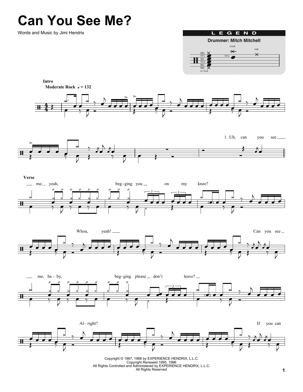 Download Jimi Hendrix Can You See Me Sheet Music