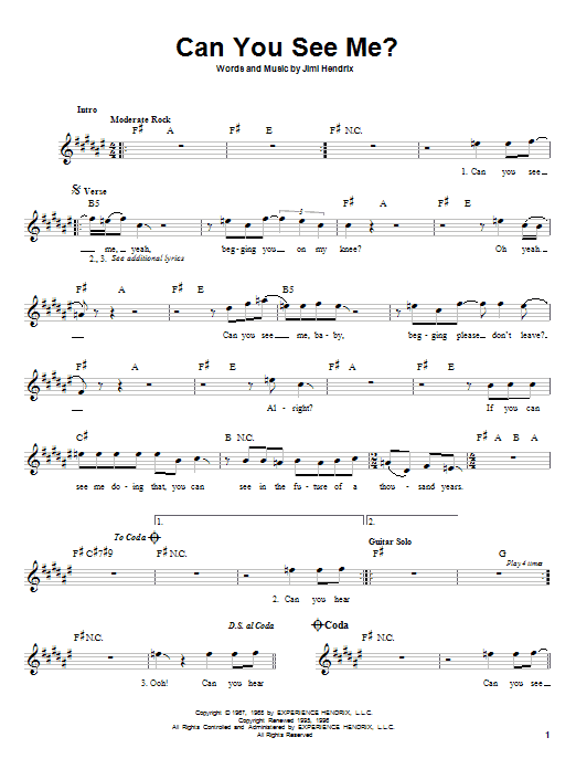 Download Jimi Hendrix Can You See Me? Sheet Music