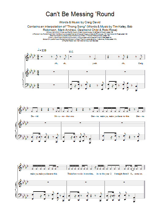 Craig David Can't Be Messing 'Round sheet music notes printable PDF score