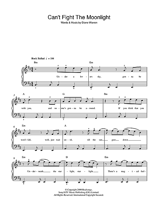 Download LeAnn Rimes Can't Fight The Moonlight Sheet Music
