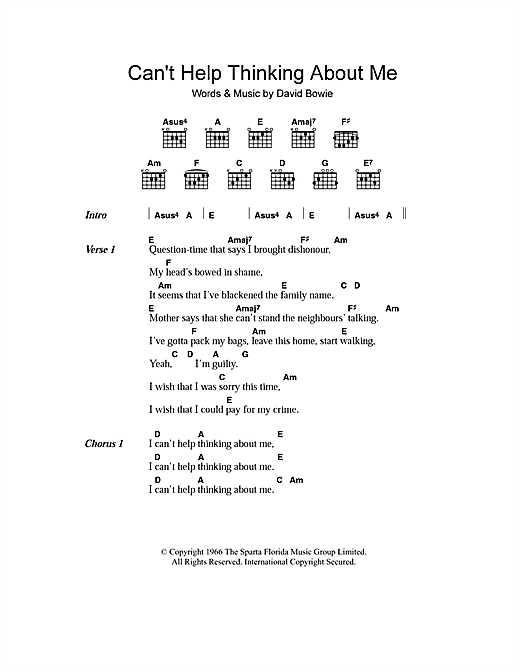 Download David Bowie Can't Help Thinking About Me Sheet Music
