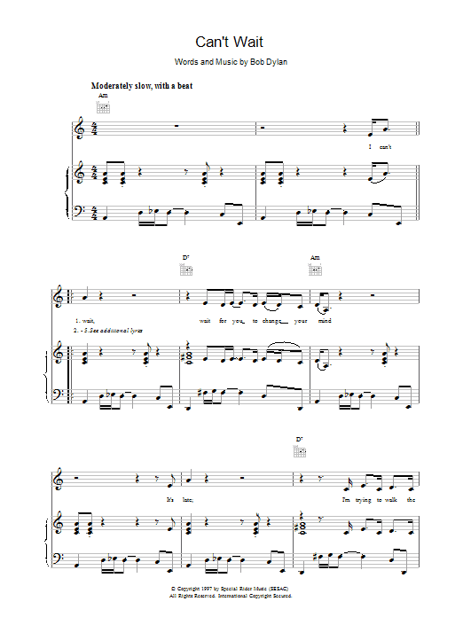 Bob Dylan Can't Wait sheet music notes printable PDF score