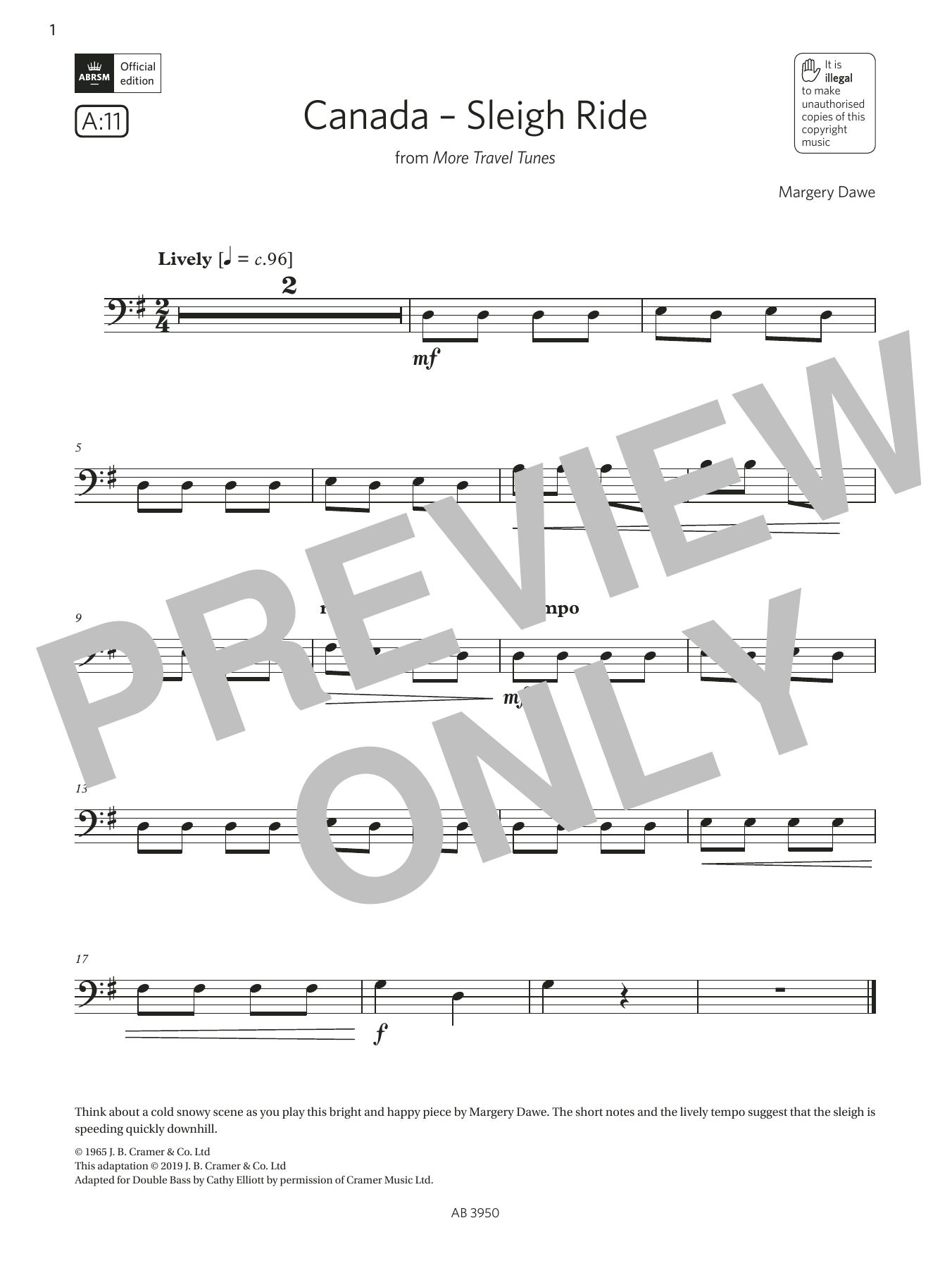 Download Margery Dawe Canada - Sleigh Ride (Grade Initial, A1 Sheet Music