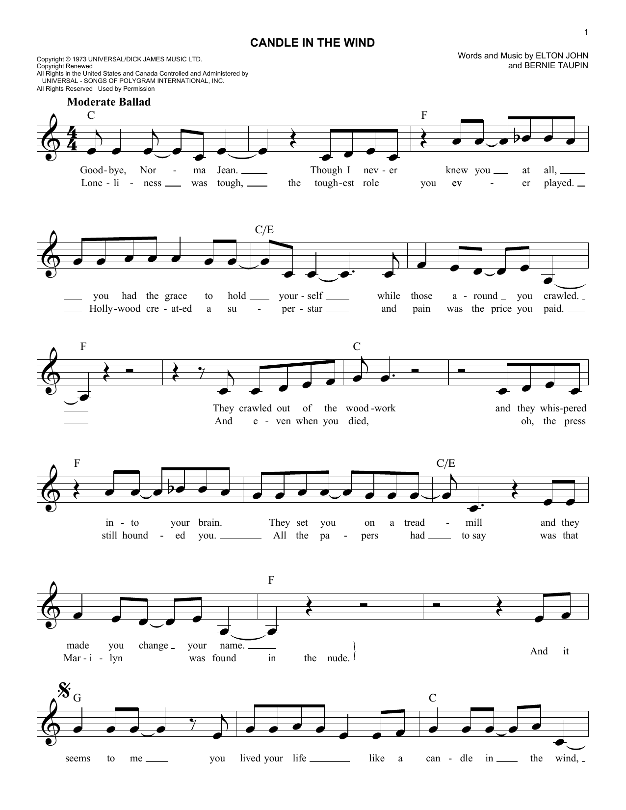 Download Elton John Candle In The Wind Sheet Music