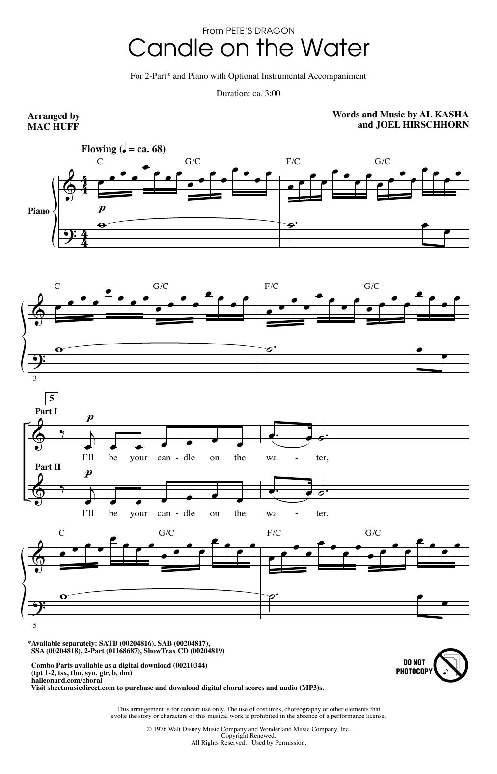 Al Kasha & Joel Hirschhorn Candle On The Water (from Pete's Dragon) (arr. Mac Huff) sheet music notes printable PDF score