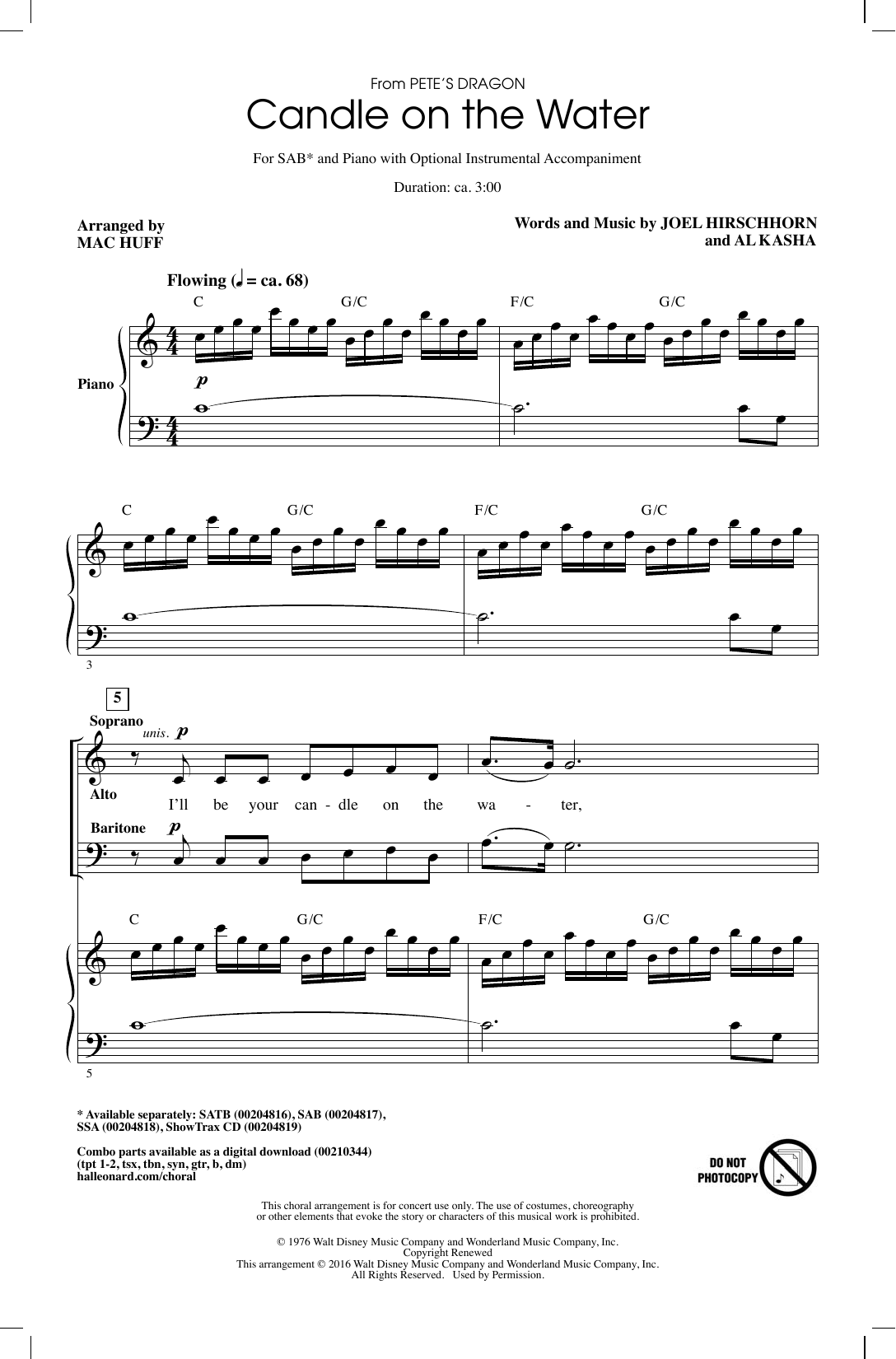 Download Mac Huff Candle On The Water Sheet Music