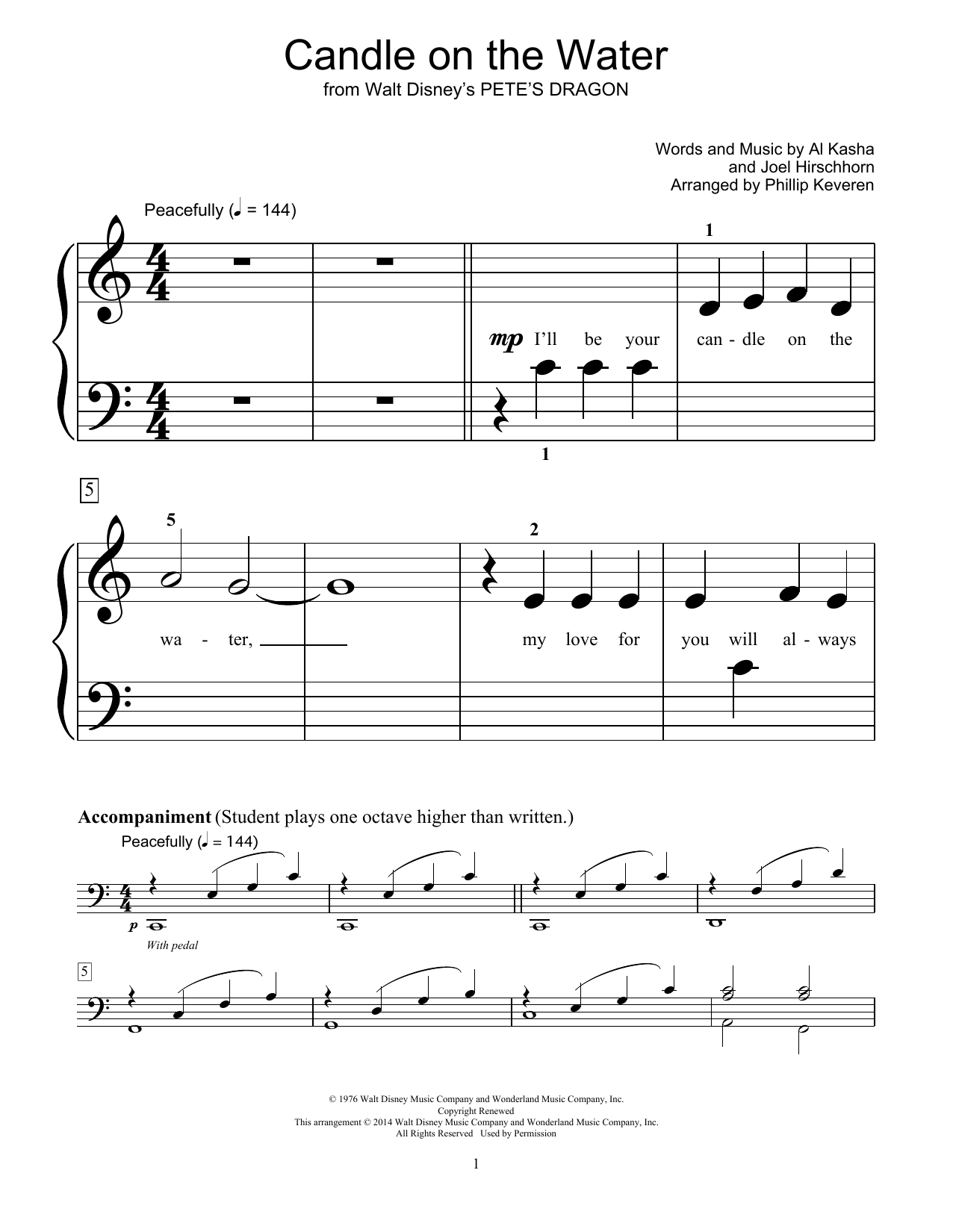 Download Fred Kern Candle On The Water Sheet Music