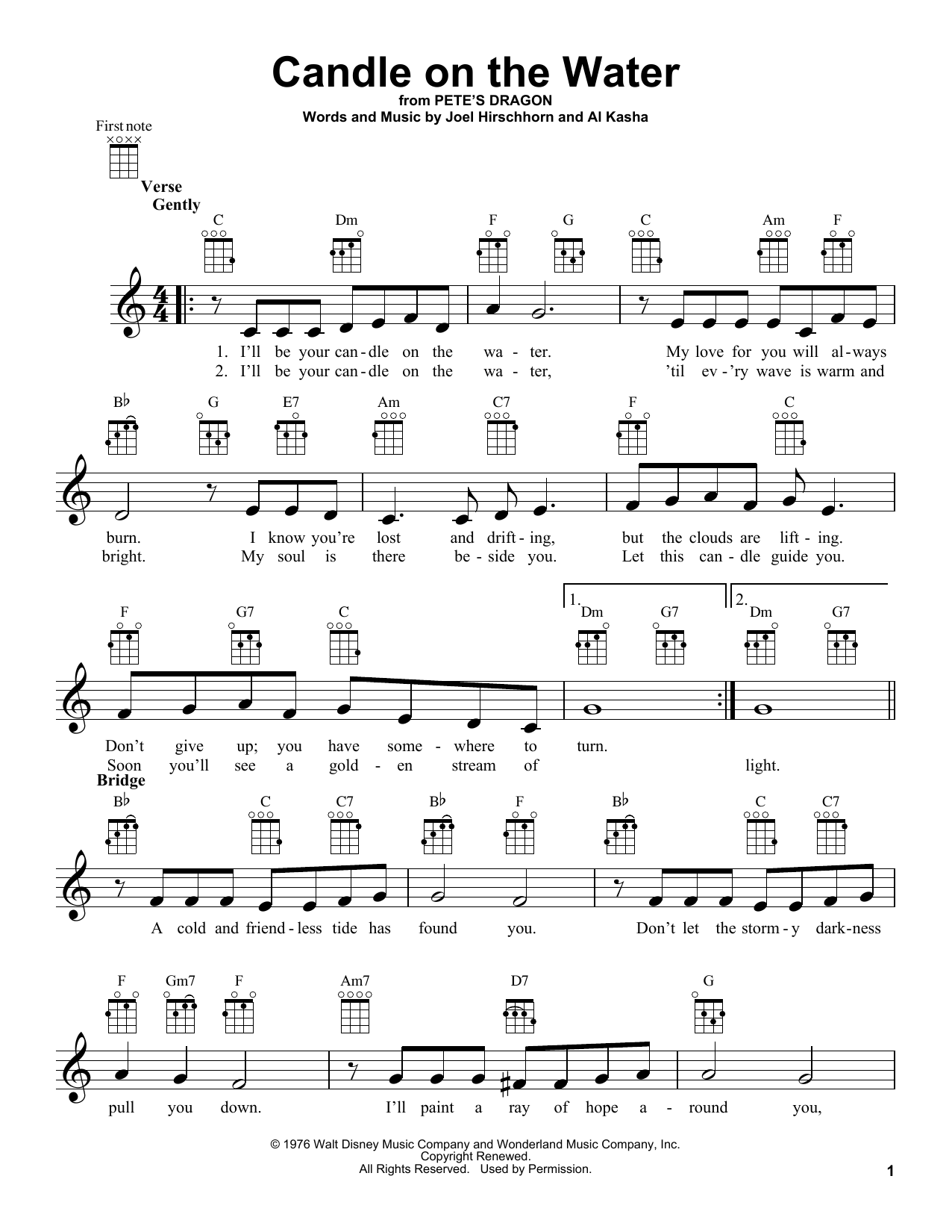 Download Al Kasha Candle On The Water Sheet Music
