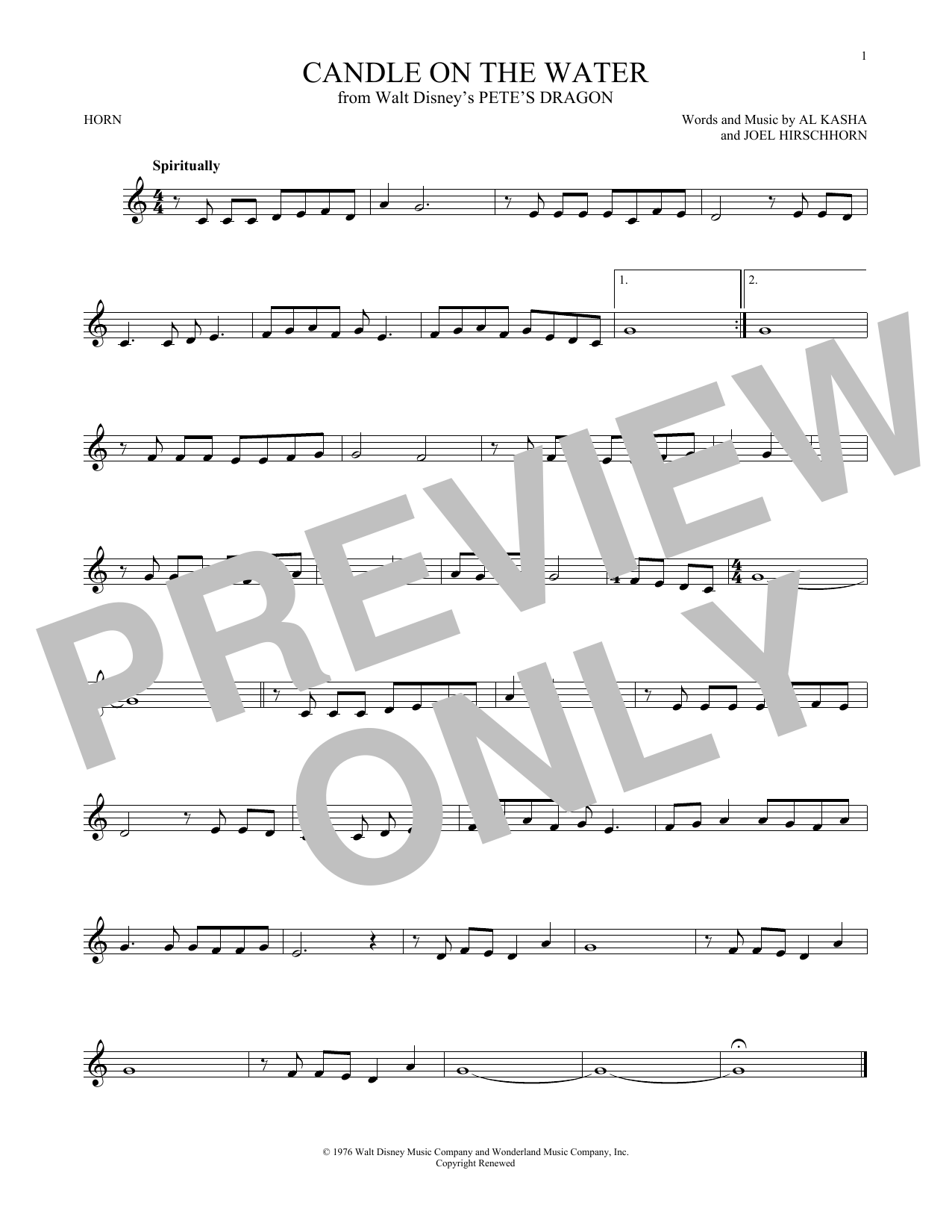 Download Kasha & Hirschhorn Candle On The Water (from Walt Disney's Sheet Music
