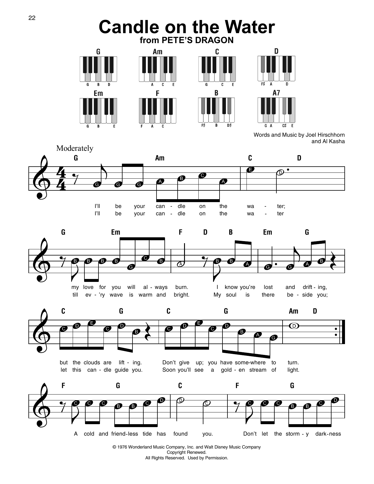 Download Al Kasha Candle On The Water Sheet Music