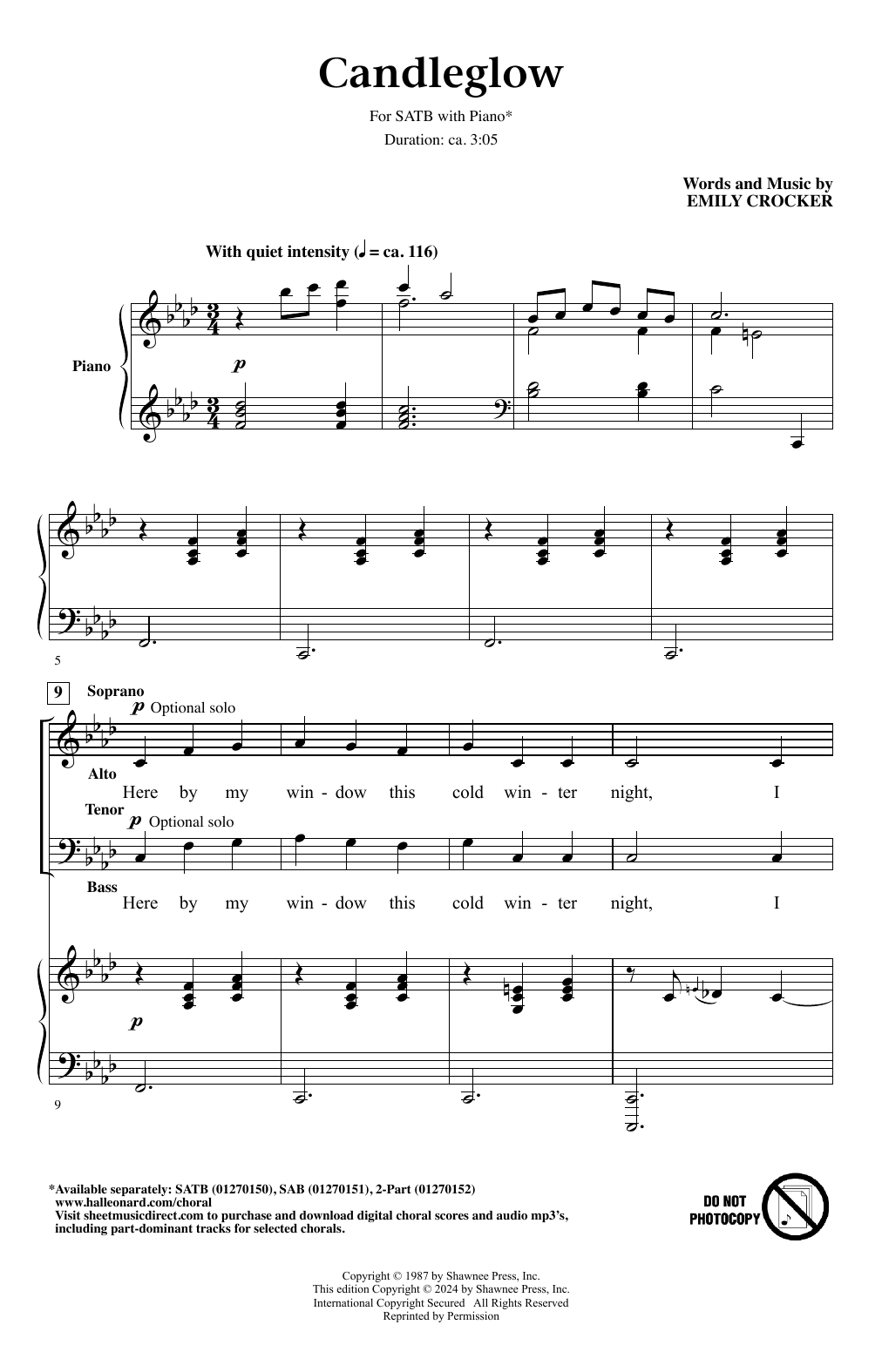 Emily Crocker Candleglow sheet music notes printable PDF score