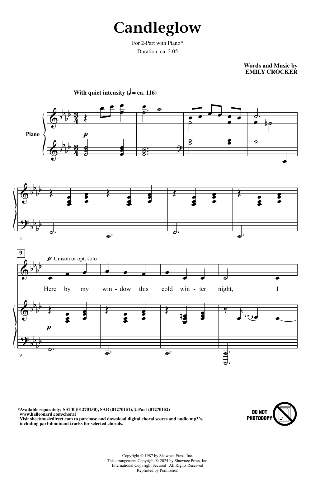 Emily Crocker Candleglow sheet music notes printable PDF score