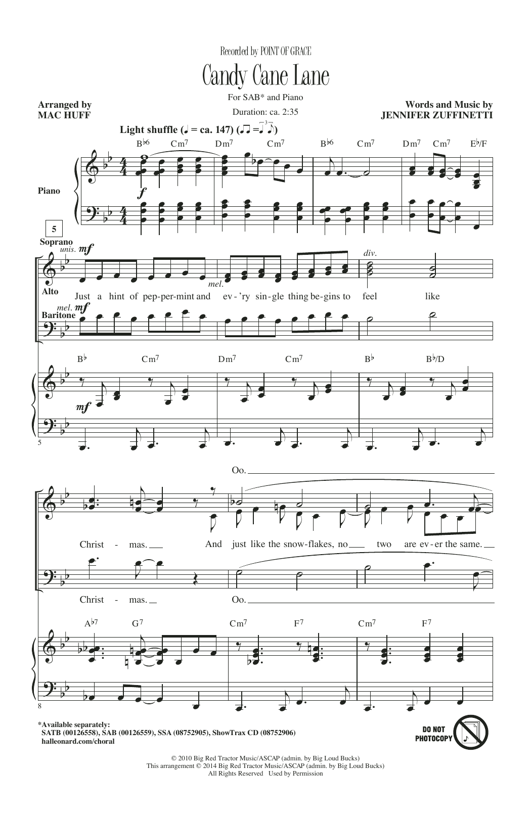 Point Of Grace Candy Cane Lane (arr. Mac Huff) sheet music notes printable PDF score