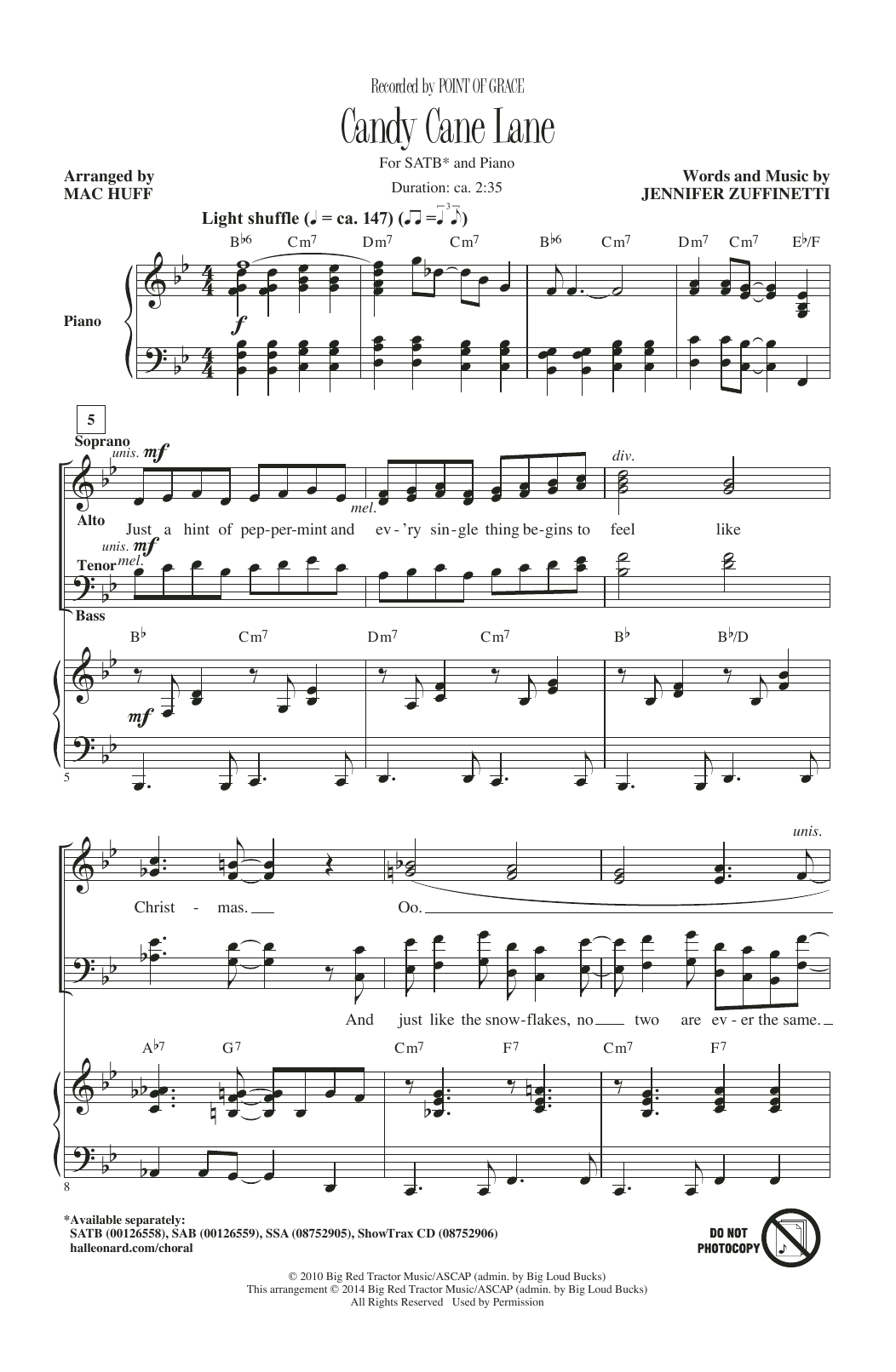 Point Of Grace Candy Cane Lane (arr. Mac Huff) sheet music notes printable PDF score
