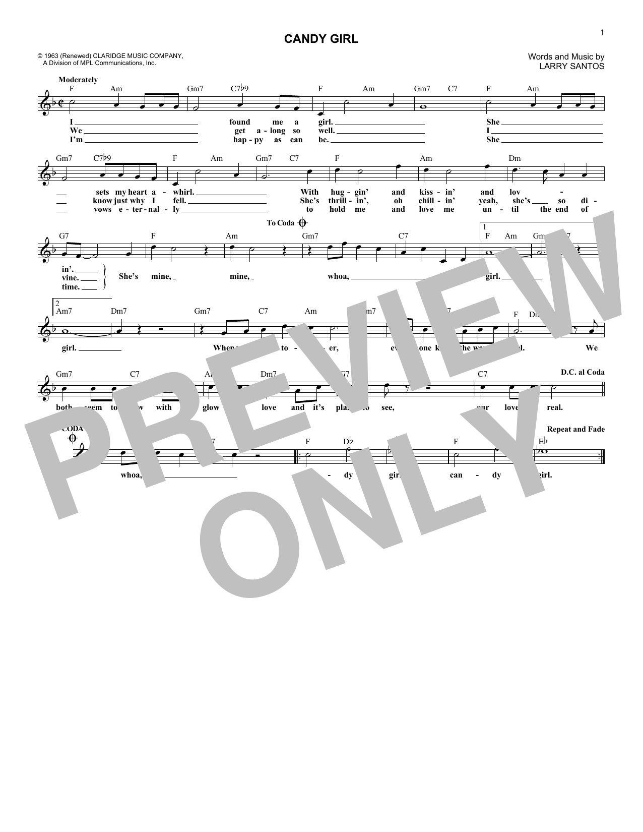 Download The Four Seasons Candy Girl Sheet Music