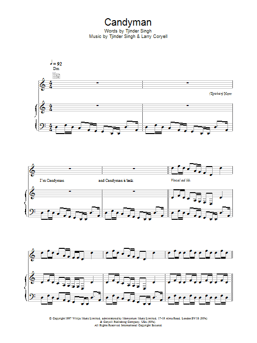 Cornershop Candyman sheet music notes printable PDF score