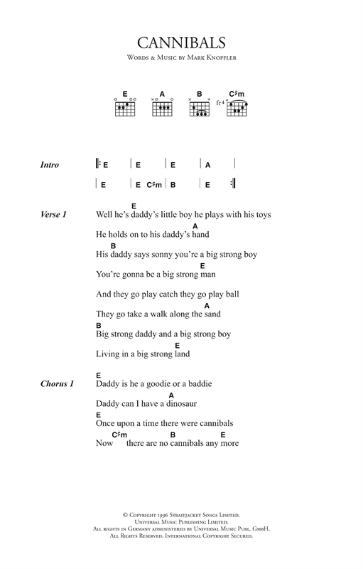 Mark Knopfler Cannibals sheet music notes printable PDF score