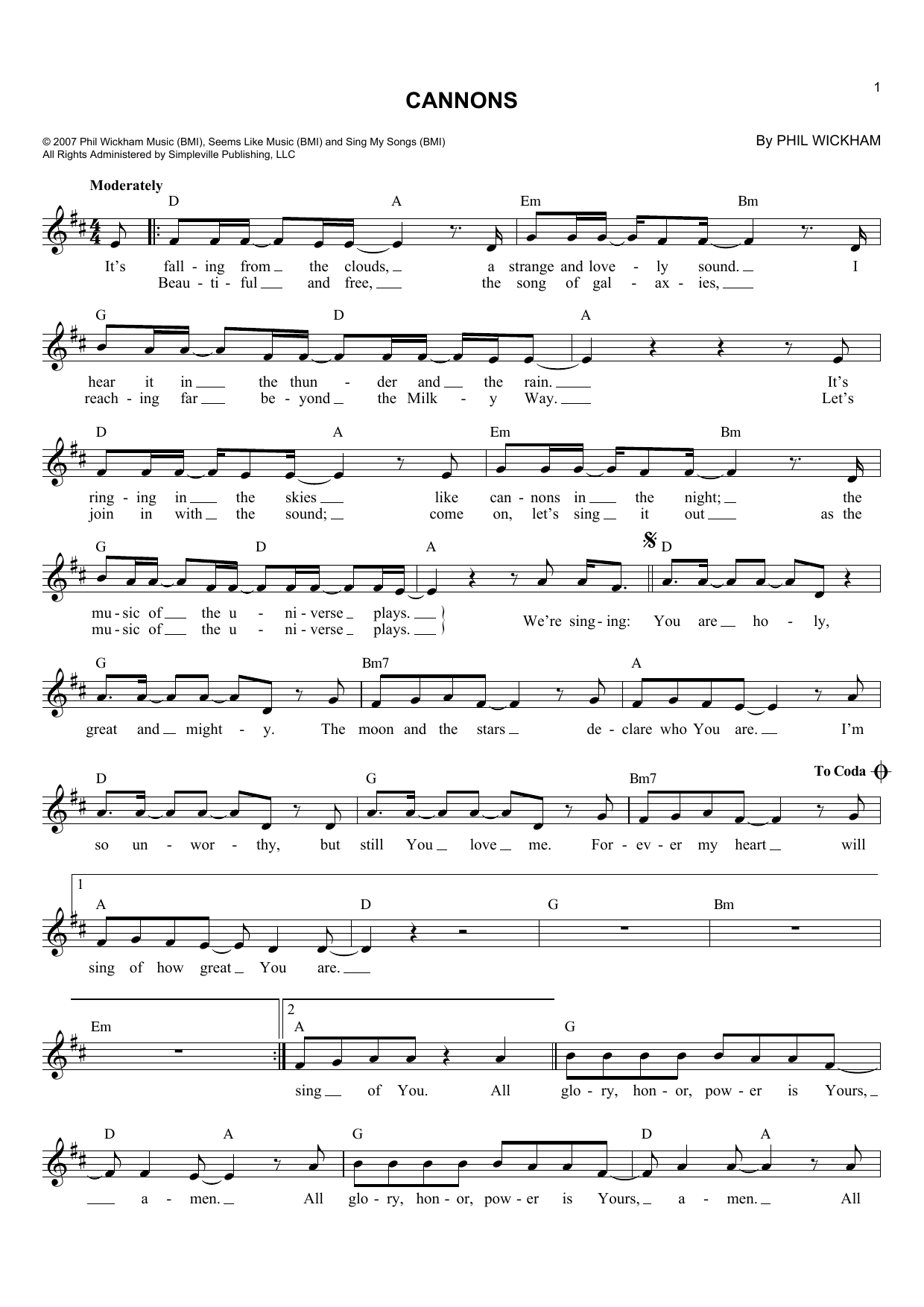 Download Phil Wickham Cannons Sheet Music