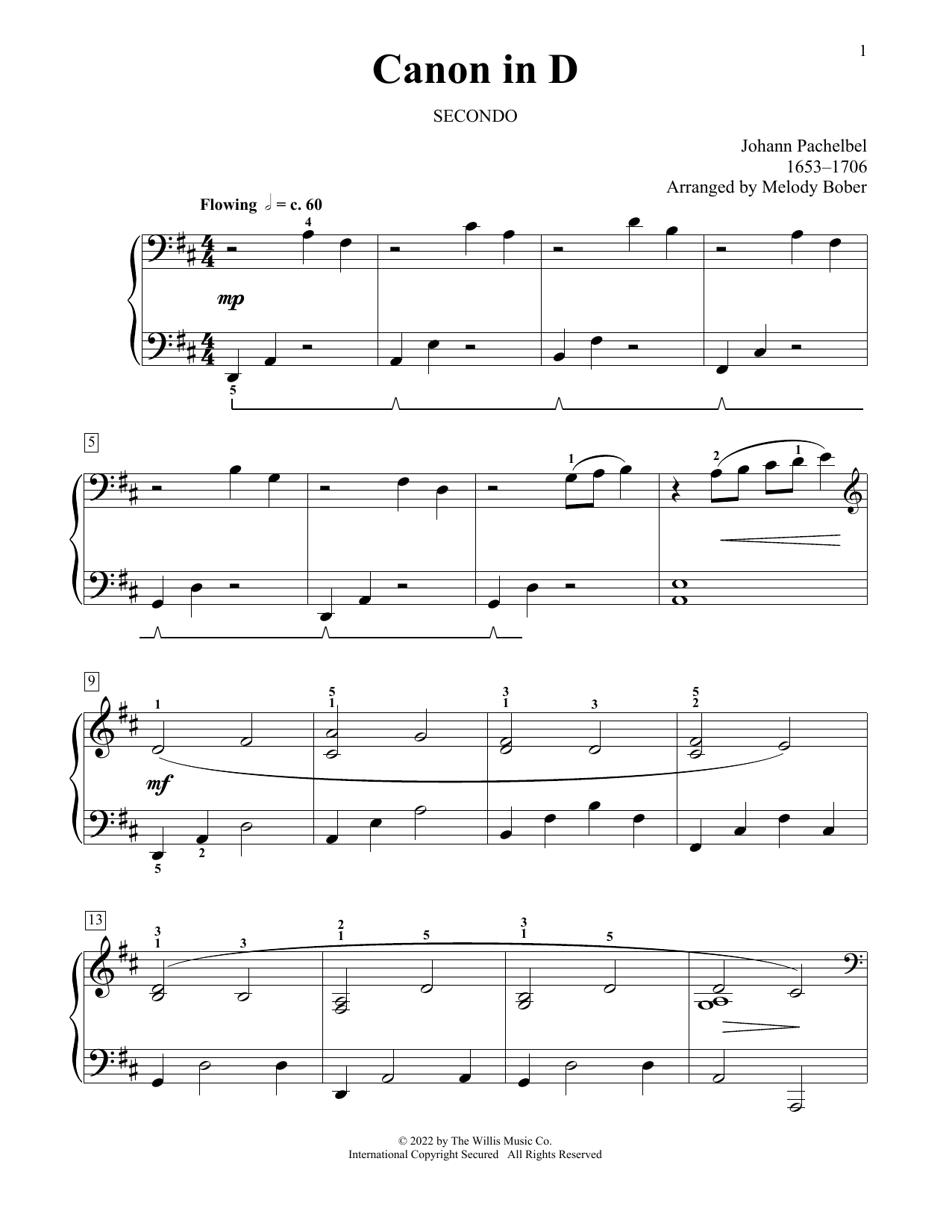 Download Johann Pachelbel Canon In D (arr. Melody Bober) Sheet Music