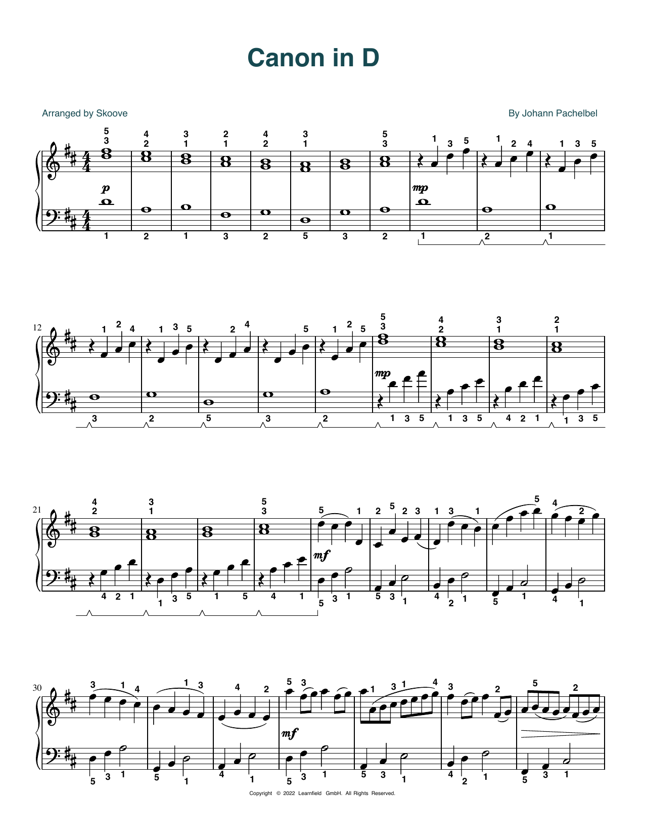 Download Johann Pachelbel Canon in D (arr. Skoove) Sheet Music