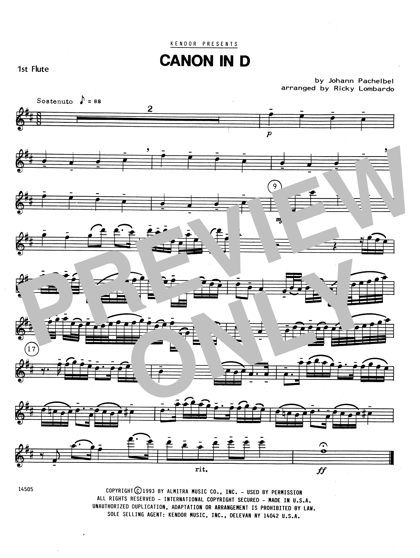 Download Ricky Lombardo Canon In D - 1st Flute Sheet Music
