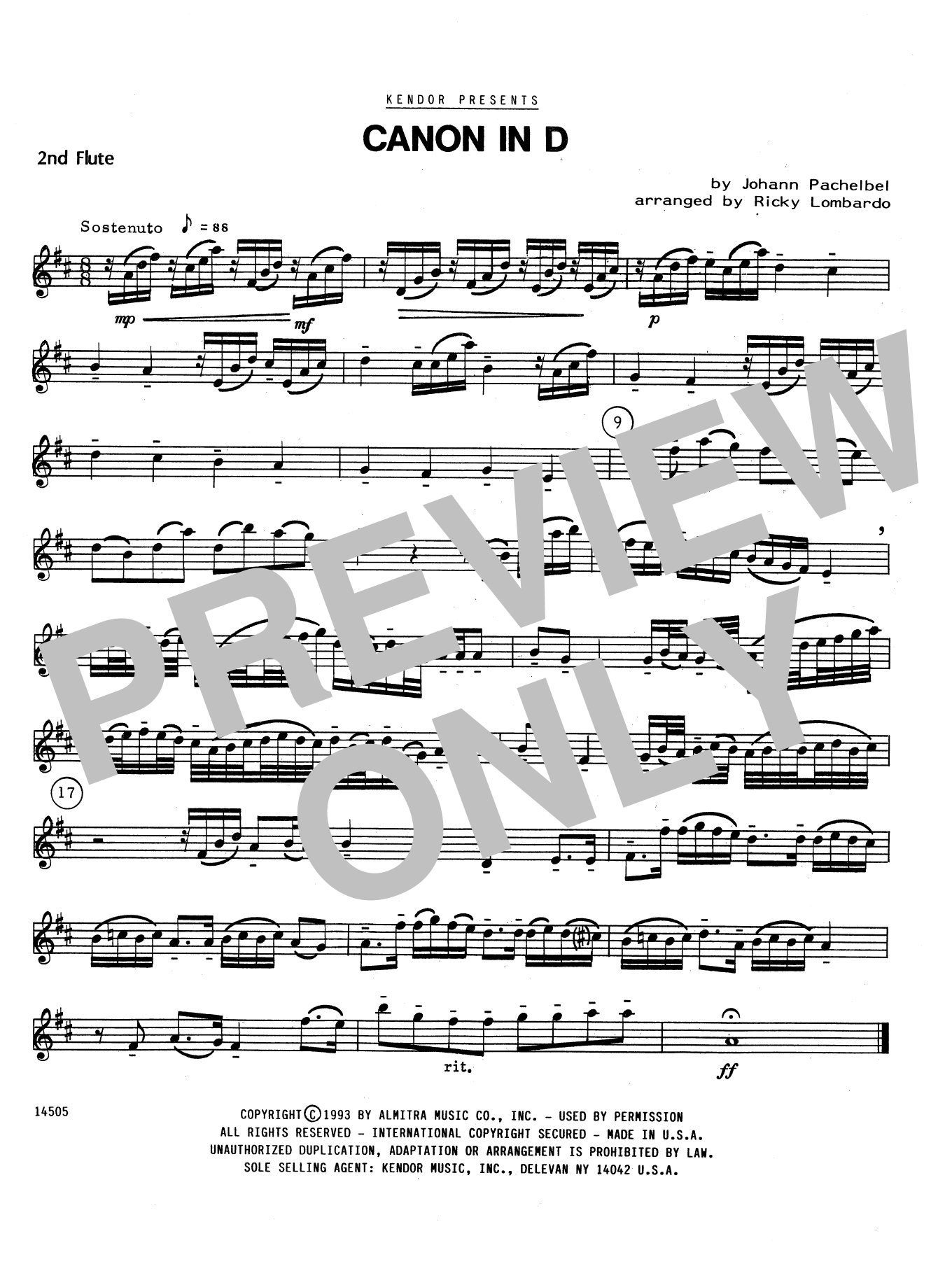 Download Ricky Lombardo Canon In D - 2nd Flute Sheet Music
