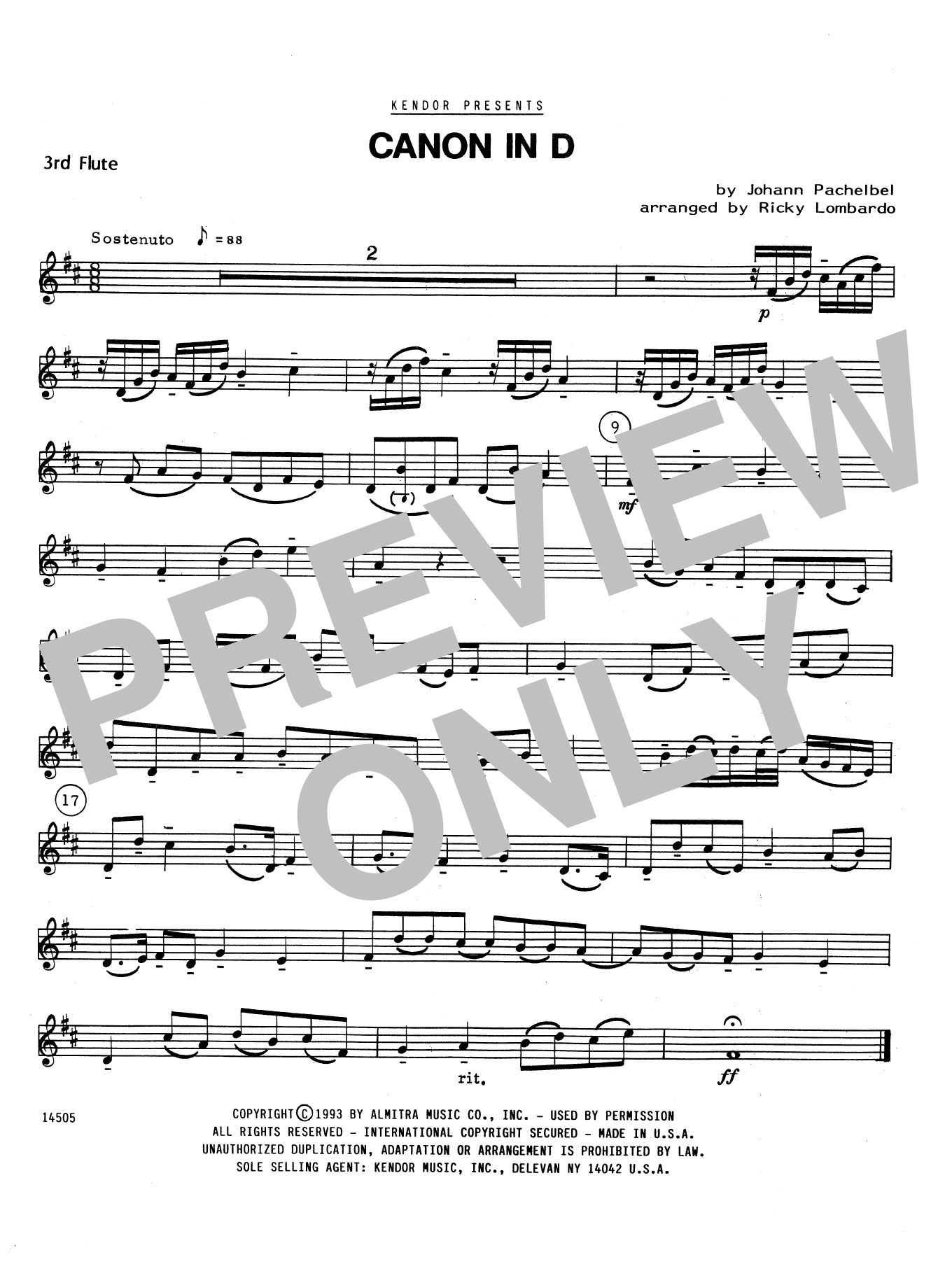 Download Ricky Lombardo Canon In D - 3rd C Flute Sheet Music