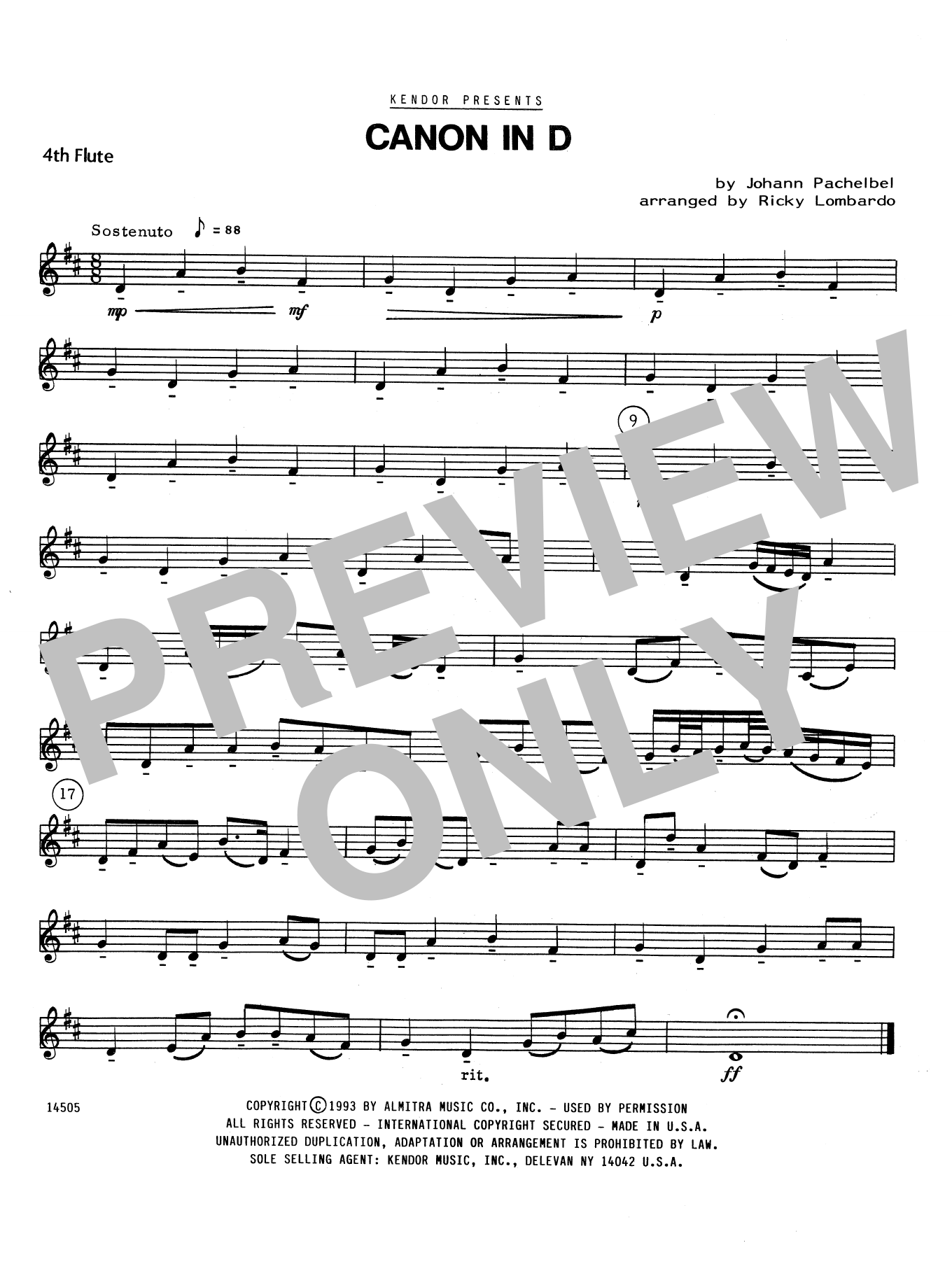 Download Ricky Lombardo Canon In D - 4th Flute Sheet Music