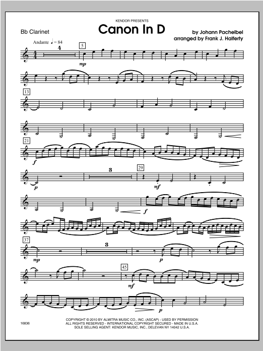 Download Halferty Canon In D - Clarinet Sheet Music