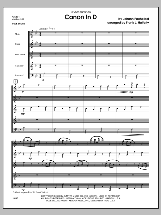 Download Halferty Canon In D - Full Score Sheet Music