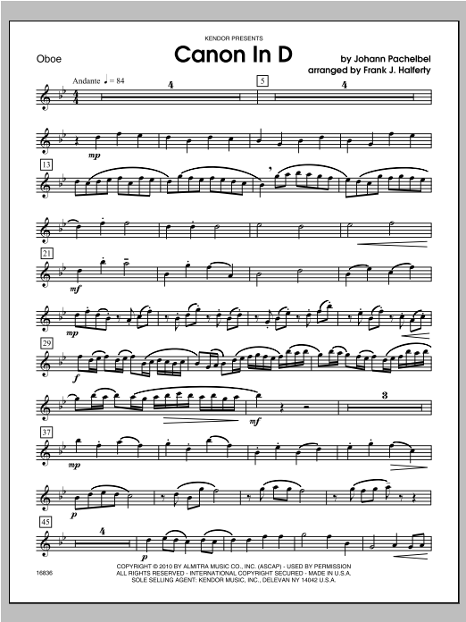 Download Halferty Canon In D - Oboe Sheet Music