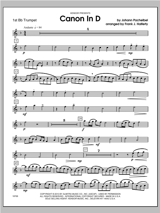 Download Halferty Canon In D - Trumpet 1 Sheet Music