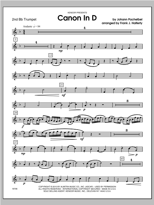 Download Halferty Canon In D - Trumpet 2 Sheet Music