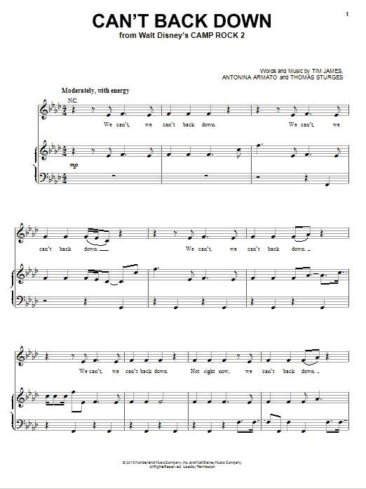 Download Demi Lovato Can't Back Down (from Camp Rock 2) Sheet Music