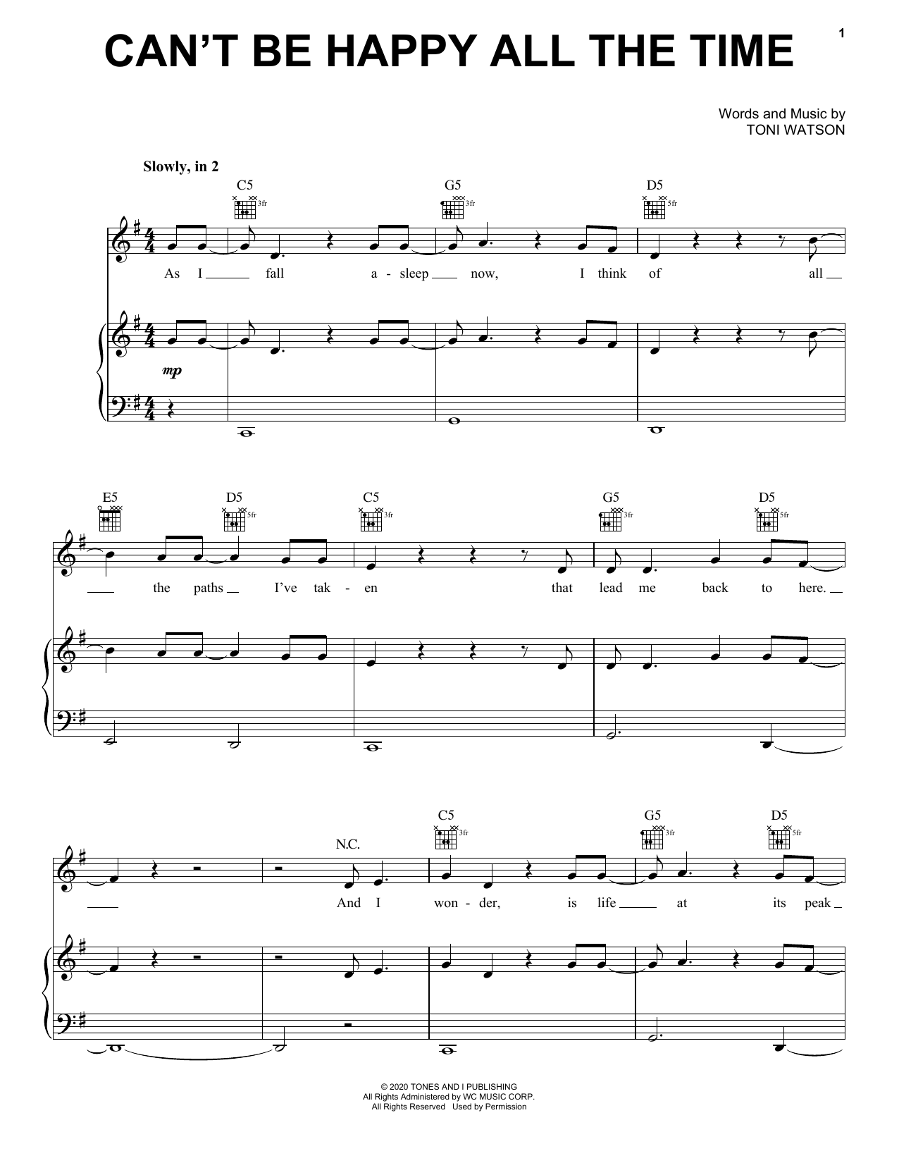 Download Tones And I Can't Be Happy All The Time Sheet Music