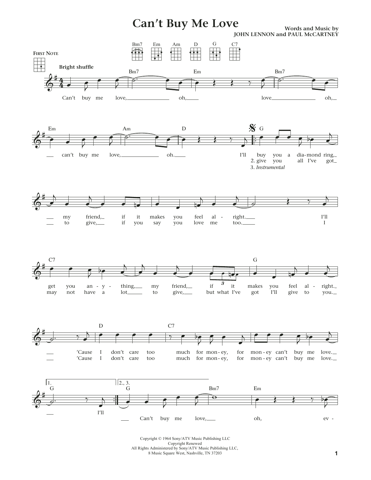 Download The Beatles Can't Buy Me Love (from The Daily Ukule Sheet Music