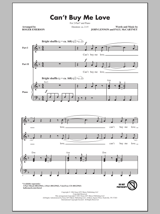 Download The Beatles Can't Buy Me Love (arr. Roger Emerson) Sheet Music