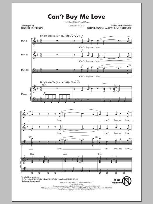 Download The Beatles Can't Buy Me Love (arr. Roger Emerson) Sheet Music