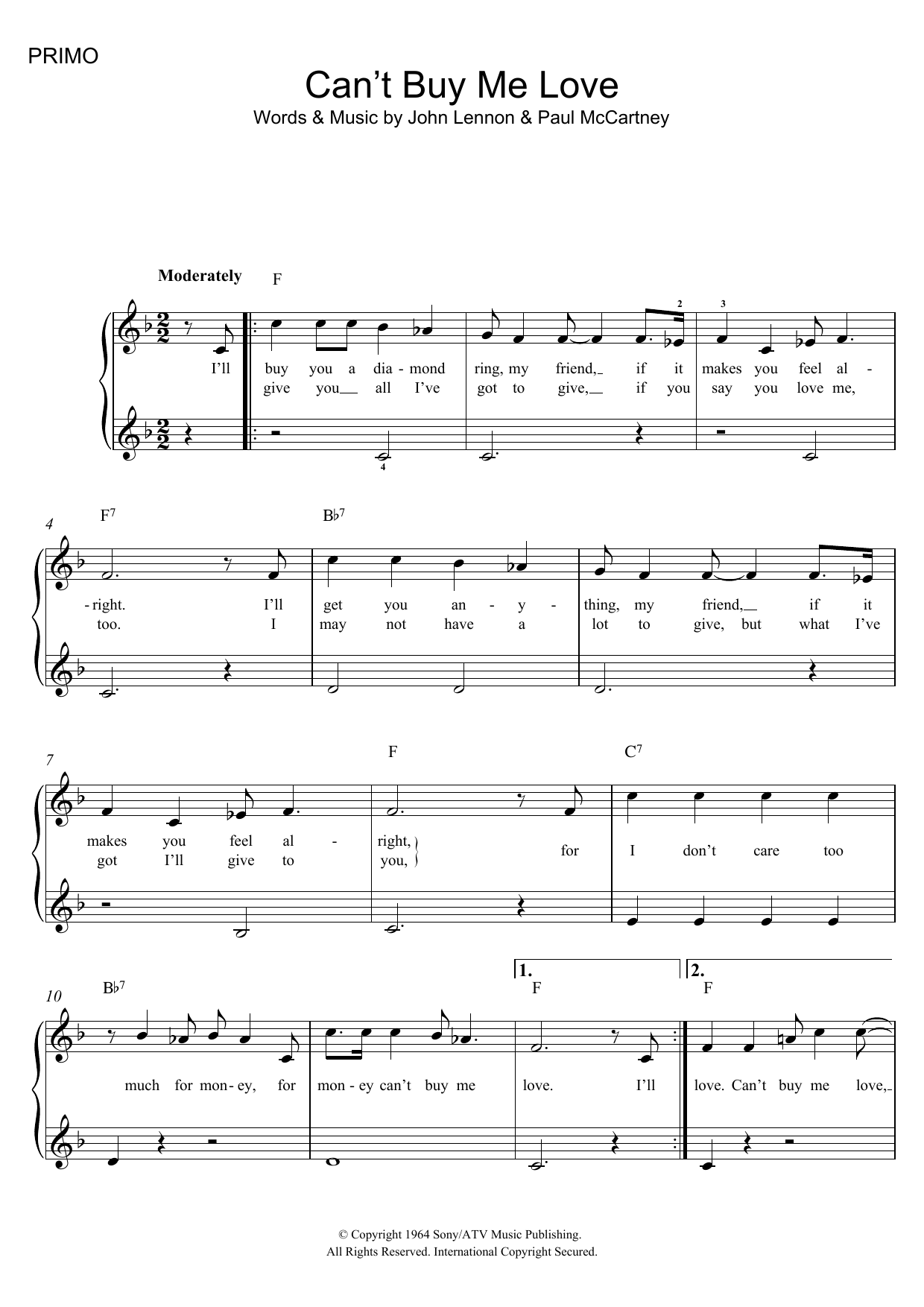 Download The Beatles Can't Buy Me Love Sheet Music