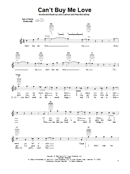 Download The Beatles Can't Buy Me Love Sheet Music