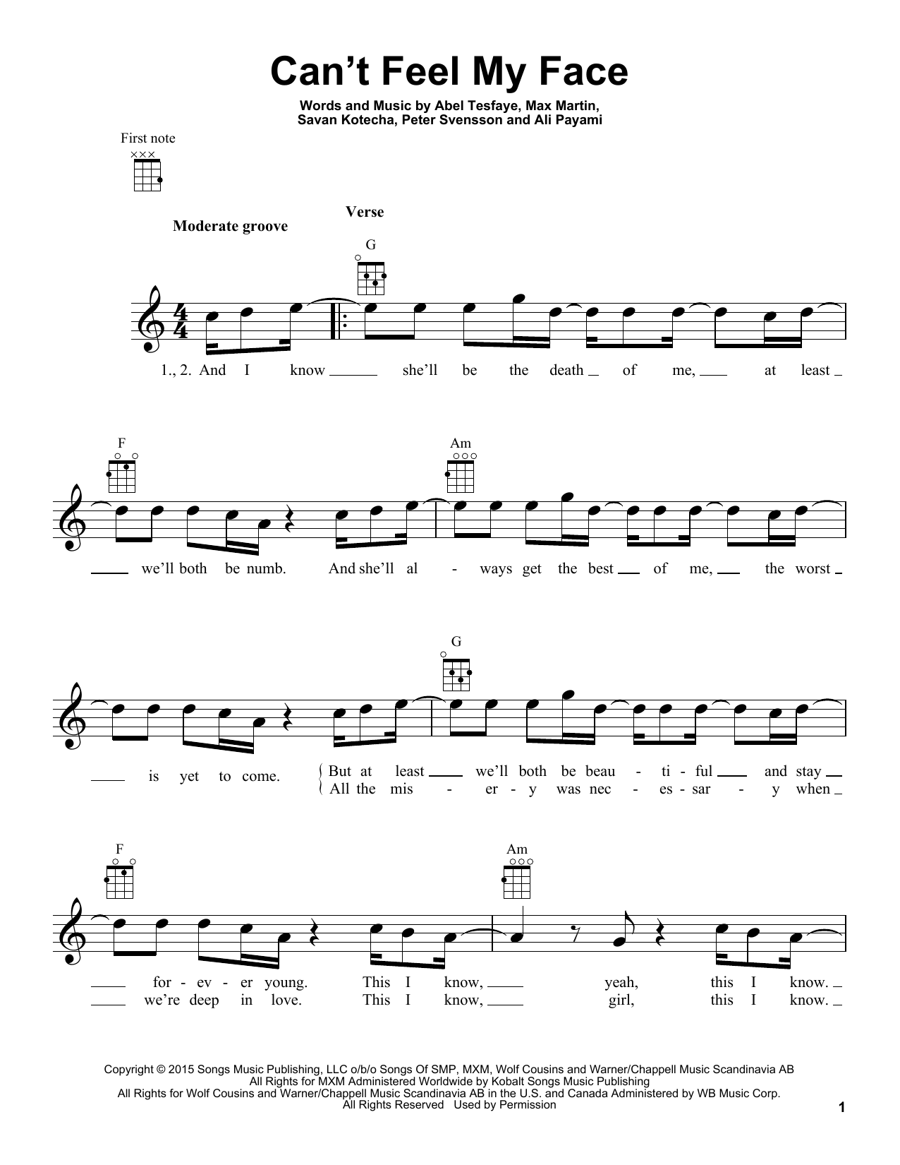 Download The Weeknd Can't Feel My Face Sheet Music