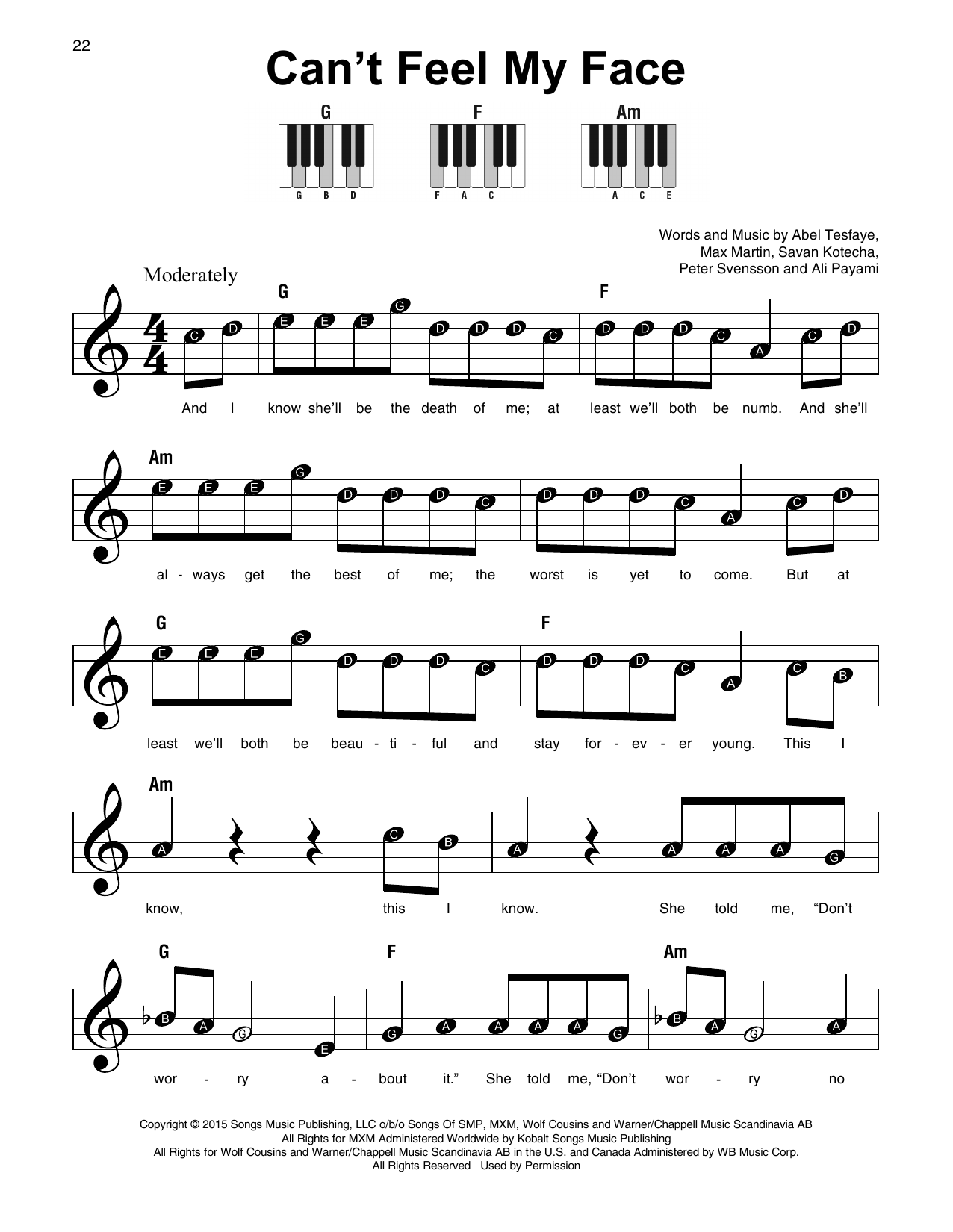 Download The Weeknd Can't Feel My Face Sheet Music