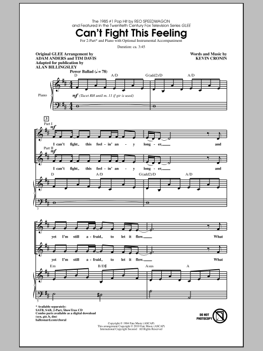 Download REO Speedwagon Can't Fight This Feeling (from Glee) (a Sheet Music