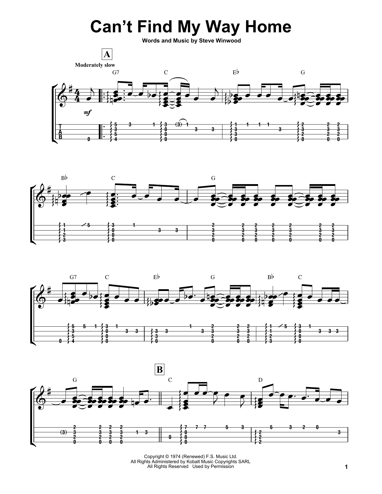 Download Eric Clapton Can't Find My Way Home Sheet Music