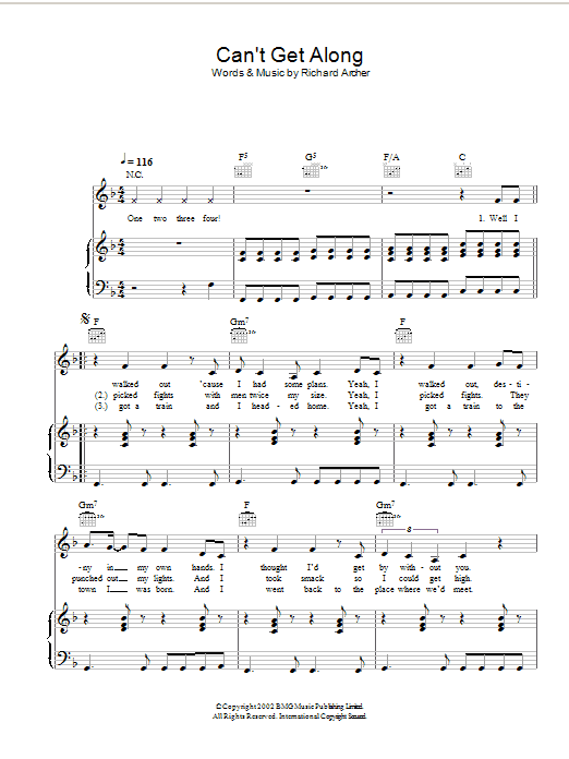 Download Hard-Fi Can't Get Along (Without You) Sheet Music
